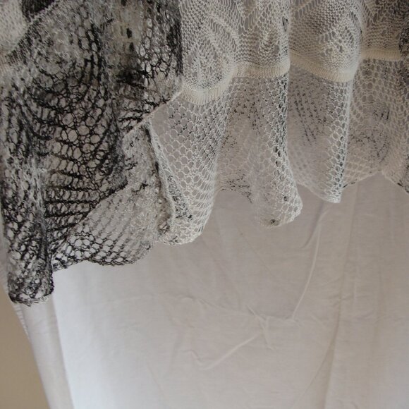 White & Charcoal Gray 3/4 Sleeve Open Knit LINEN Blend CARDIGAN Sz LARGE - Picture 6 of 8